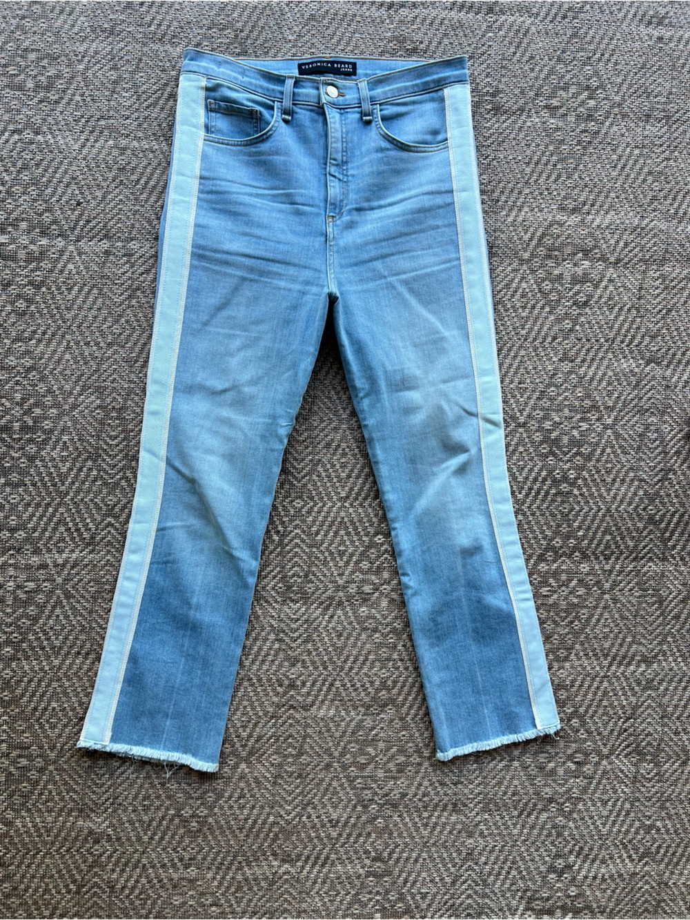 Veronica Beard Carly 11" Kick Flare Jeans Air Wash Womens 29 Denim Side Stripe‎